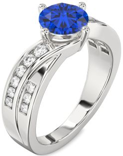 Diamond Blue Sapphire Platinum Round Solitaire Engagement Ring