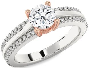 Diamond Silver & 10K Rose Gold Round Solitaire Engagement Ring