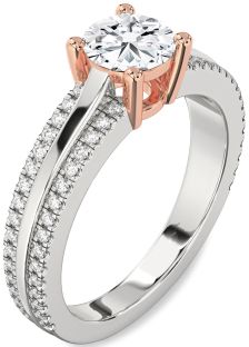 Diamond Silver & 10K Rose Gold Round Solitaire Engagement Ring