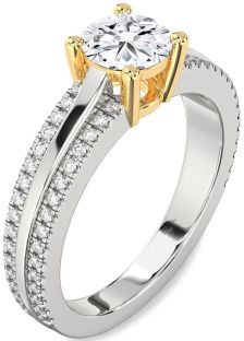 Diamond Silver & 10K gold Round Solitaire Engagement Ring