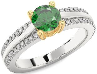Diamond Emerald White Yellow Gold Round Solitaire Engagement Ring