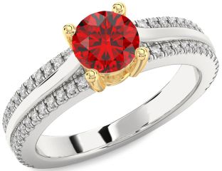 Diamond Ruby White Yellow Gold Round Solitaire Engagement Ring