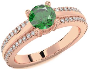Diamond Emerald Rose Gold Round Solitaire Engagement Ring