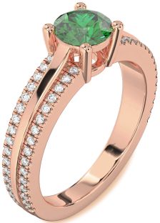 Diamond Emerald Rose Gold Round Solitaire Engagement Ring