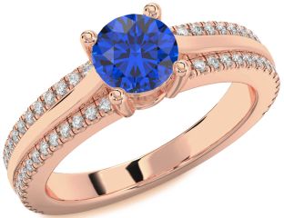 Diamond Blue Sapphire Rose Gold Round Solitaire Engagement Ring