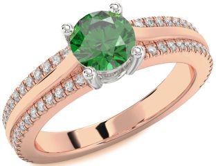 Diamond Emerald White Rose Gold Round Solitaire Engagement Ring