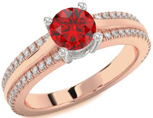 Diamond Ruby White Rose Gold Round Solitaire Engagement Ring