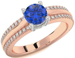 Diamond Blue Sapphire White Rose Gold Round Solitaire Engagement Ring