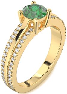 Diamond Emerald Gold Round Solitaire Engagement Ring
