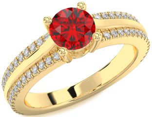 Diamond Ruby Gold Round Solitaire Engagement Ring