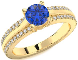 Diamond Blue Sapphire Gold Round Solitaire Engagement Ring