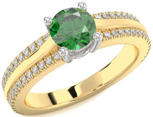 Diamond Emerald White Yellow Gold Round Solitaire Engagement Ring