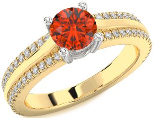 Diamond Fire Opal Gold Silver Round Solitaire Engagement Ring
