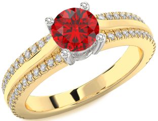 Diamond Ruby White Yellow Gold Round Solitaire Engagement Ring