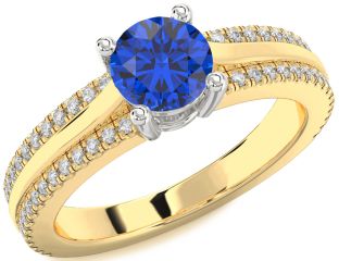 Diamond Blue Sapphire Gold Silver Round Solitaire Engagement Ring