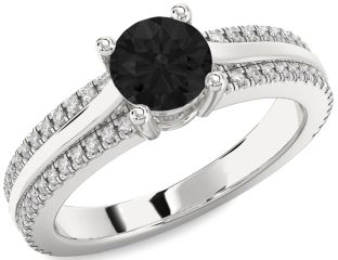 Black Diamond Silver Round Solitaire Engagement Ring