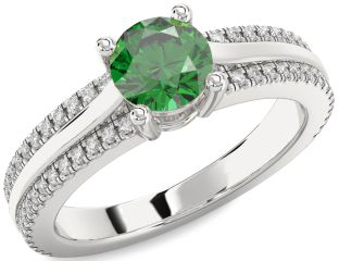 Diamond Emerald Platinum Round Solitaire Engagement Ring