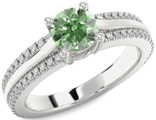 Green Diamond Silver Round Solitaire Engagement Ring