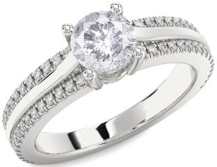 Salt & Pepper Diamond Silver Round Solitaire Engagement Ring
