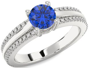 Diamond Blue Sapphire Platinum Round Solitaire Engagement Ring