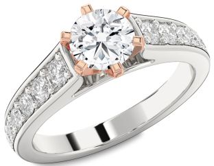 Diamond Silver & 10K Rose Gold Round Solitaire Engagement Ring