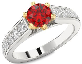 Diamond Ruby White Yellow Gold Round Solitaire Engagement Ring