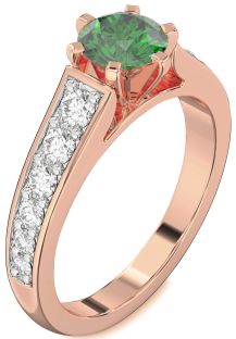 Diamond Emerald Rose Gold Round Solitaire Engagement Ring