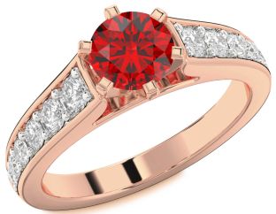 Diamond Ruby Rose Gold Round Solitaire Engagement Ring