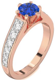 Diamond Blue Sapphire Rose Gold Round Solitaire Engagement Ring