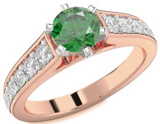 Diamond Emerald White Rose Gold Round Solitaire Engagement Ring