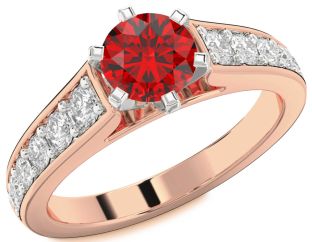 Diamond Ruby White Rose Gold Round Solitaire Engagement Ring
