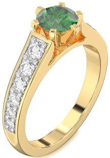 Diamond Emerald Gold Round Solitaire Engagement Ring