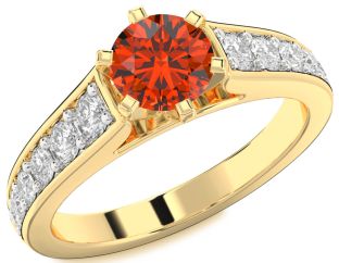 Diamond Fire Opal Gold Silver Round Solitaire Engagement Ring