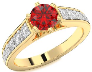 Diamond Ruby Gold Round Solitaire Engagement Ring