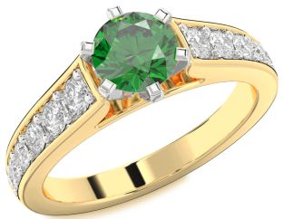 Diamond Emerald White Yellow Gold Round Solitaire Engagement Ring