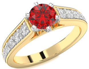 Diamond Ruby White Yellow Gold Round Solitaire Engagement Ring