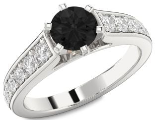 Black Diamond Silver Round Solitaire Engagement Ring