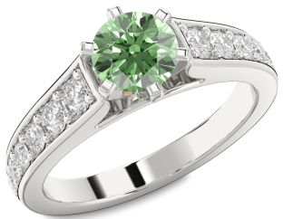 Green Diamond Silver Round Solitaire Engagement Ring