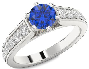 Diamond Blue Sapphire Platinum Round Solitaire Engagement Ring