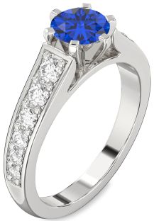 Diamond Blue Sapphire Platinum Round Solitaire Engagement Ring