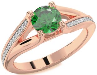 Diamond Emerald Rose Gold Round Solitaire Engagement Ring