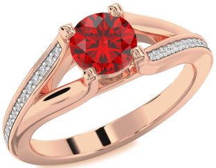 Diamond Ruby Rose Gold Round Solitaire Engagement Ring