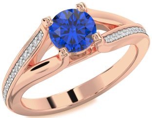 Diamond Blue Sapphire Rose Gold Round Solitaire Engagement Ring