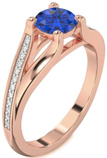 Diamond Blue Sapphire Rose Gold Round Solitaire Engagement Ring