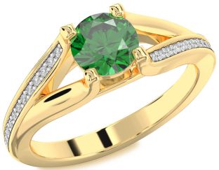 Diamond Emerald Gold Round Solitaire Engagement Ring