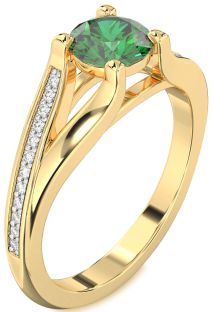 Diamond Emerald Gold Round Solitaire Engagement Ring