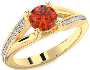 Diamond Fire Opal Gold Silver Round Solitaire Engagement Ring