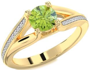 Diamond Peridot Gold Silver Round Solitaire Engagement Ring