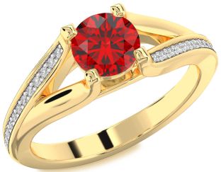 Diamond Ruby Gold Round Solitaire Engagement Ring