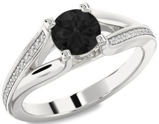 Black Diamond Silver Round Solitaire Engagement Ring